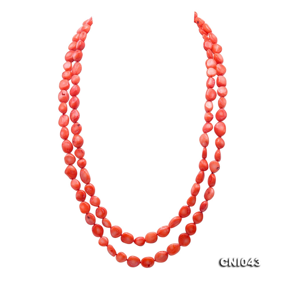 New 9-10mm Long Irregular Orange Coral Necklace