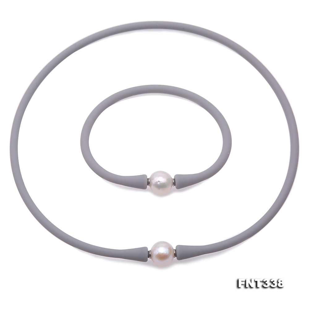 Special 11-11.5mm White Pearl Silicone Necklace and Bracelet