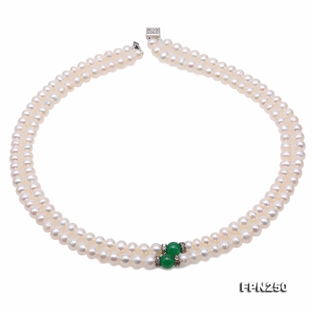 Elegant Double Strands Pearl Necklace dotted Aventurine Jade