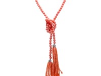 Elegant 8mm Pink Coral Opera Necklace with Tassel
