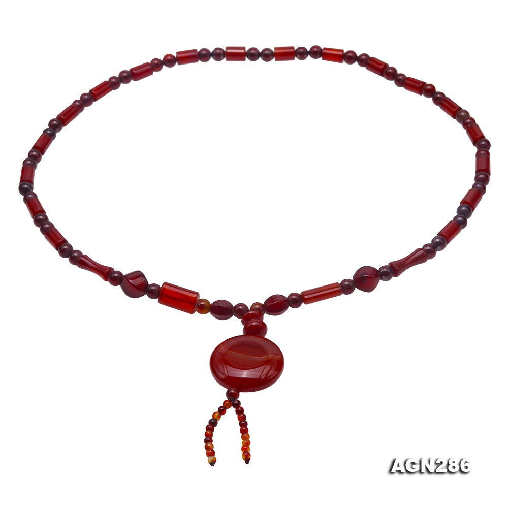 Fashion 8mm Round Women Red Agate Pendant Necklace