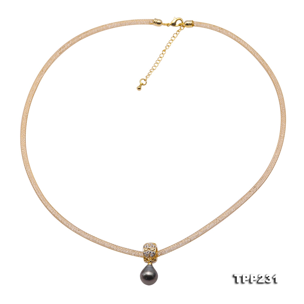 Fine 9mm Waterdrop Black Tahitian Pearl Pendant Necklace