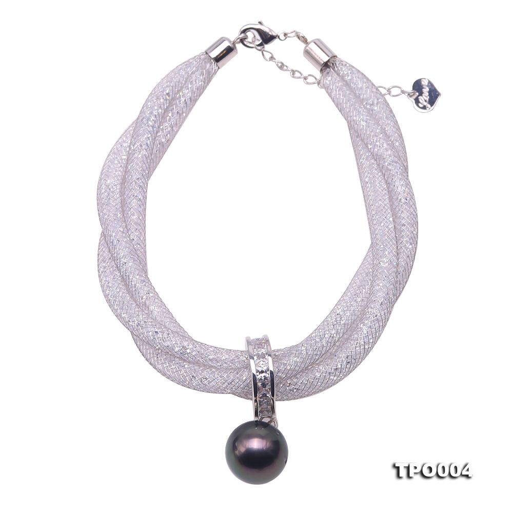 12mm Fashion Women Crystal Chain Black Tahitian Pearl Bracelet 8″