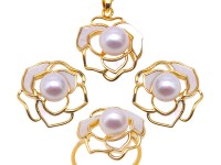 Elegant 7.5-8mm White Freshwater Pearl Pendant Necklace and Earrings Rings
