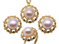 Exquisite 10-10.5mm White Pearl Pendant Earrings and Rings for Women